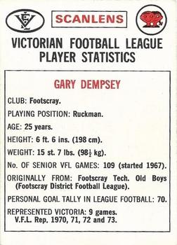 1974 Scanlens VFL #89 Gary Dempsey Back